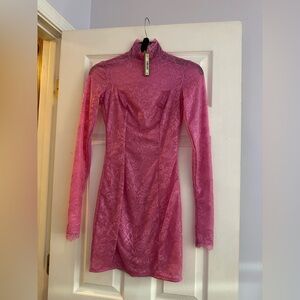 skims dress bubblegum pink Skims X Swarovski Stretch Net Long Sleeve Dress Bubble Gum Size Small